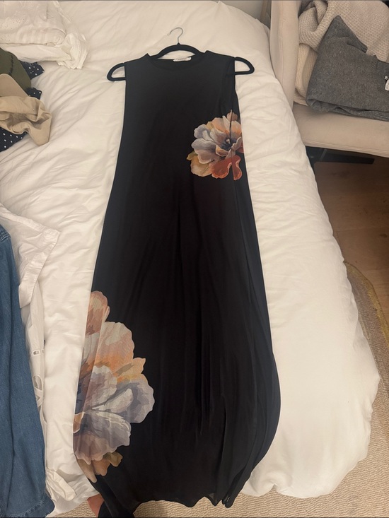 Peppermayo Dresses & Skirts - Peppermayo Black Maxi Dress with Peach, Cream, and Gray Floral Prints